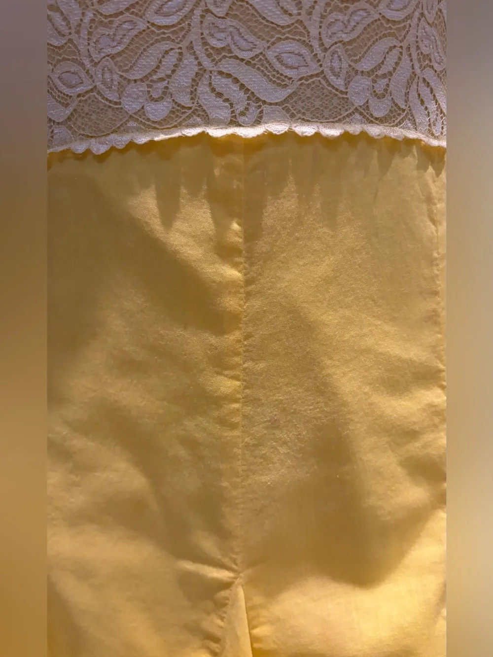 Vintage Yellow Lace-Trim Midi Dress with Spaghetti Straps